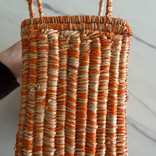 Straw bag new beige-orange 16x10x7