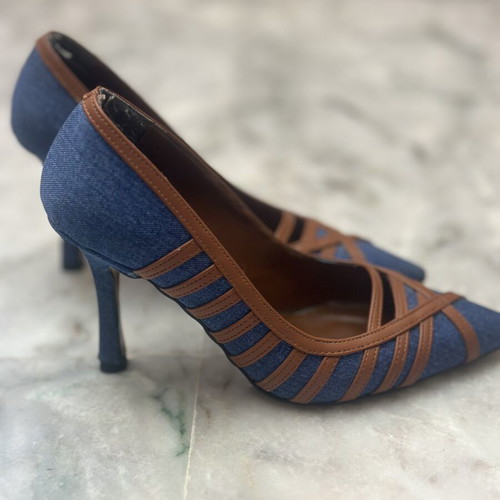 Denim pumps size 36, blue and brown