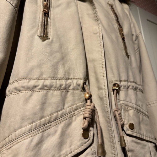 Bershka beige parka jacket used with fur and leather details