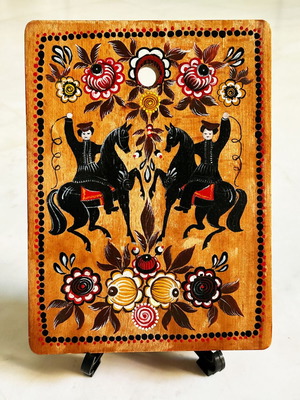 Russian folk art painted on wood used, wall frame or cutting board