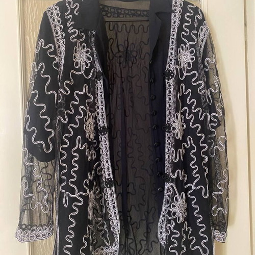 Black transparent kimono cardigan with embroidery XL new