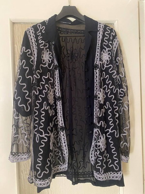 Black transparent kimono cardigan with embroidery XL new