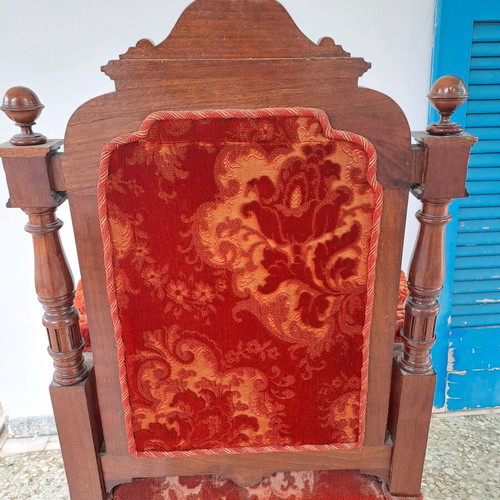 Antique set of 2 carved chairs and 1 octagonal table used