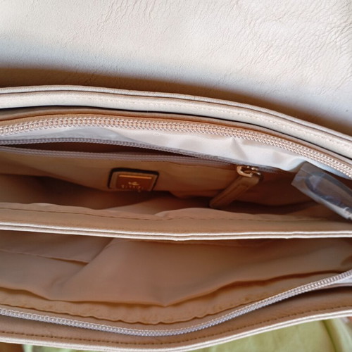 Carpisa Shoulder Bag like new with floral fabric pouch gift, beige