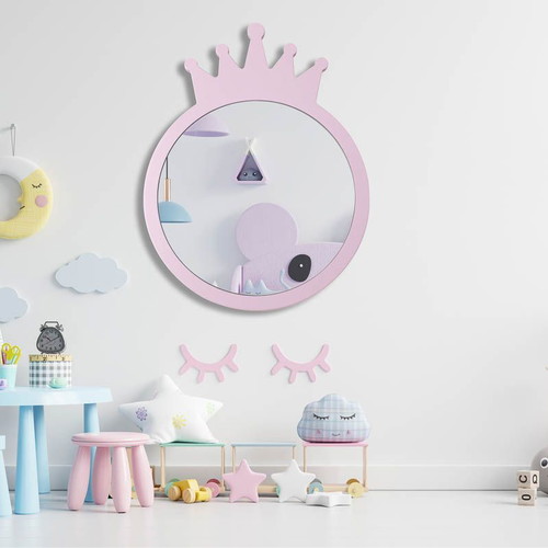 Wall Mirror Crown Pink new with Wooden Frame