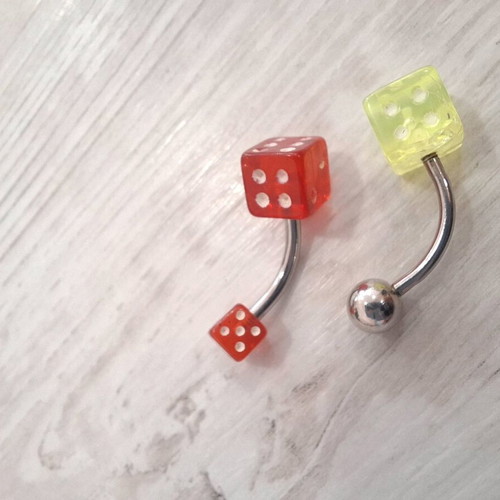 Barbell dice earrings set like new, multicolored