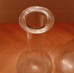 Vintage glass carafes with engraved floral design, pair