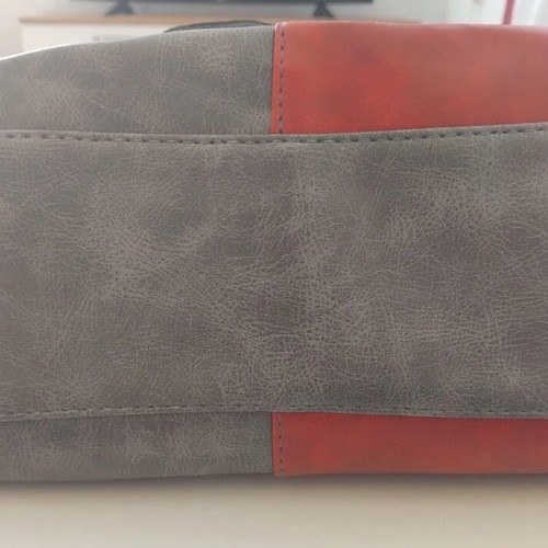 Two-tone gray-red handbag new with shoulder strap