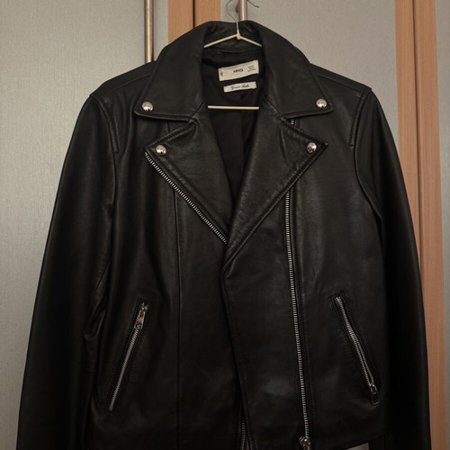 Mango leather biker jacket, black, size S