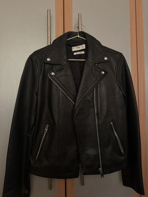 Mango leather biker jacket, black, size S