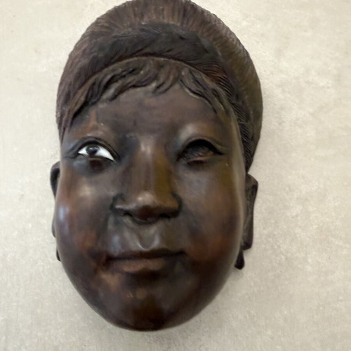 Asian vintage wooden carved mask used, handmade