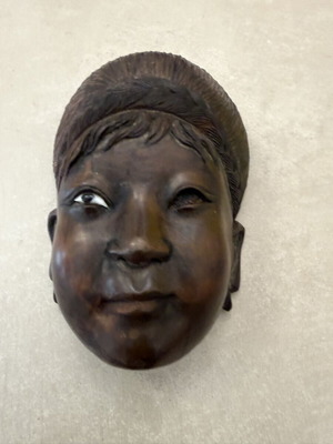 Asian vintage wooden carved mask used, handmade