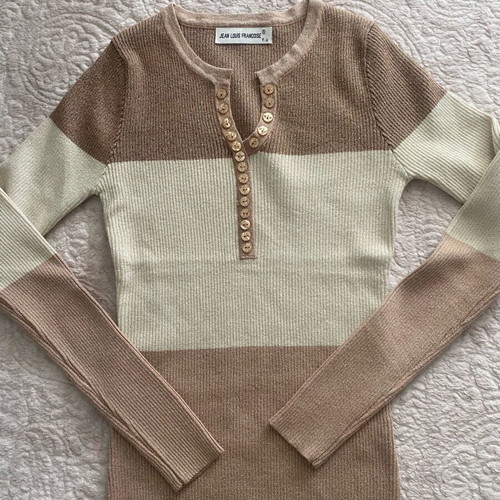 Ribbed blouse new, beige and gold, size small