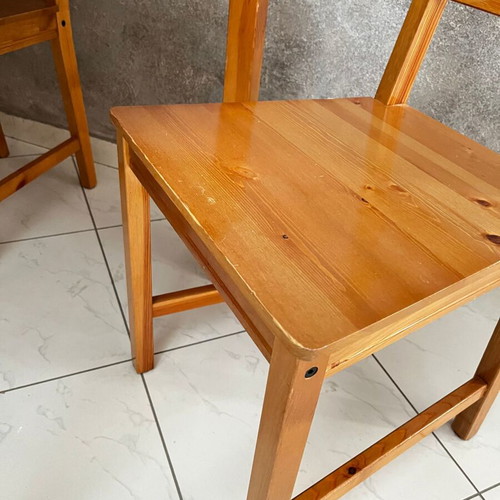 Wooden dining set with 4 chairs, natural wood