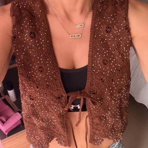 Zara Crochet Vest with Beads Size S New Brown