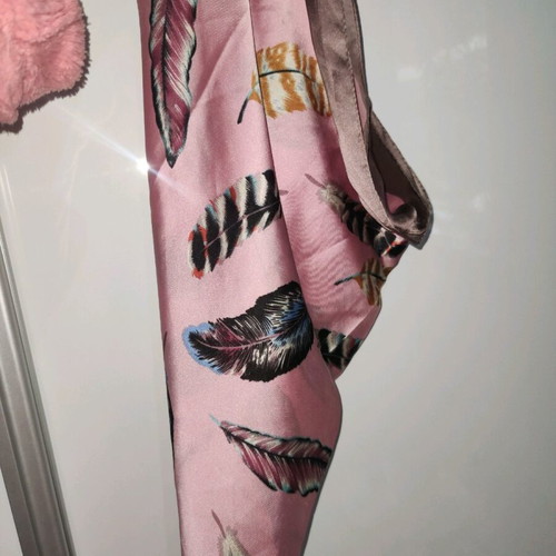 Satin scarf used, pink multicolor, medium size