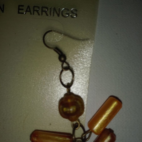 Dangling earrings like amber with pearly stones and brown heart, new