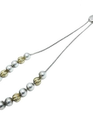 Κομπολόι χειροποίητο ασημένιο 925 με ασημένιες και χρυσές χάντρες 25cm