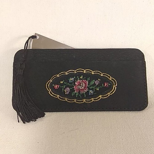 Vintage pocket mirror with embroidered floral case, like new