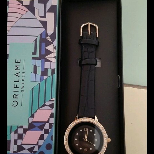 Oriflame watch new, women's black with rhinestones on dial