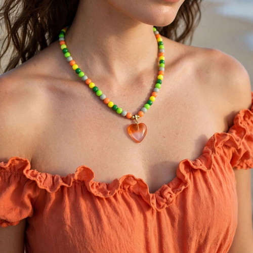 Handmade colorful beaded summer necklace and earrings set new