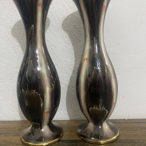Vintage ceramic bud vases pair, West Germany Jasba, 1950s-60s