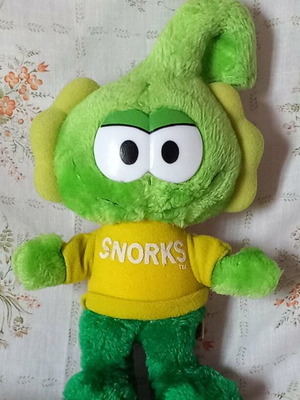 Vintage Snorks plush used, green, 30 cm, collectible