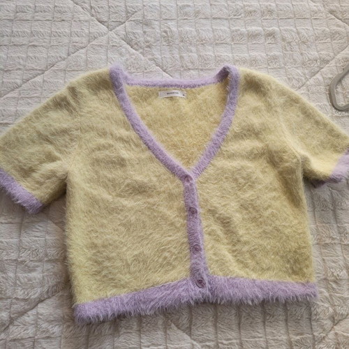 Reserved crop top short sleeve shirt like new, purple and yellow, size XL