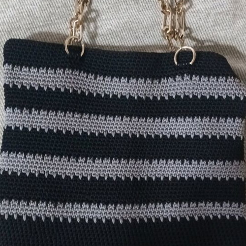 Handmade knitted bag new with leather handle and gold chain