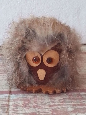 Vintage owl figure fur and leather like new, 70s