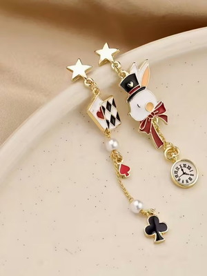 Alice in Wonderland earrings new with golden details