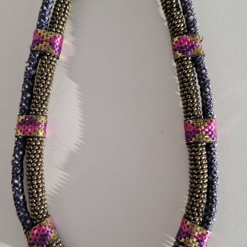 Stradivarius boho necklace used, purple and gold