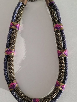Stradivarius boho necklace used, purple and gold