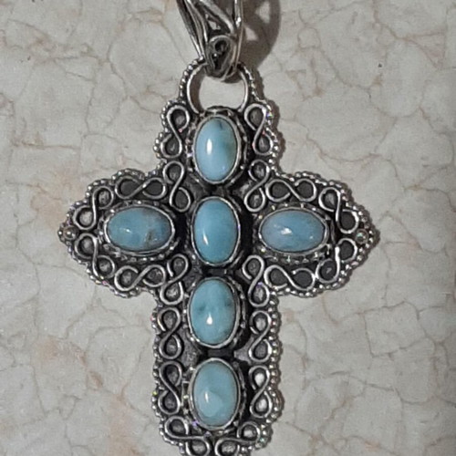 Silver 925 cross with larimar in antique style new