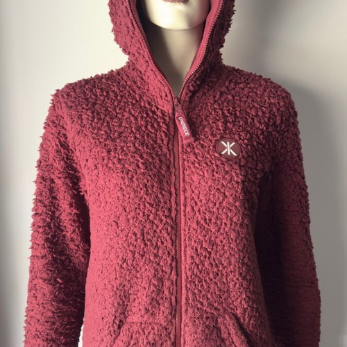 Onepiece unisex jumpsuit used burgundy fleece with hood size S