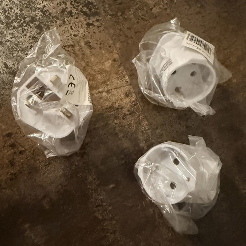 UK to EU Schuko Adapters with Grounding, Pack of 3, New