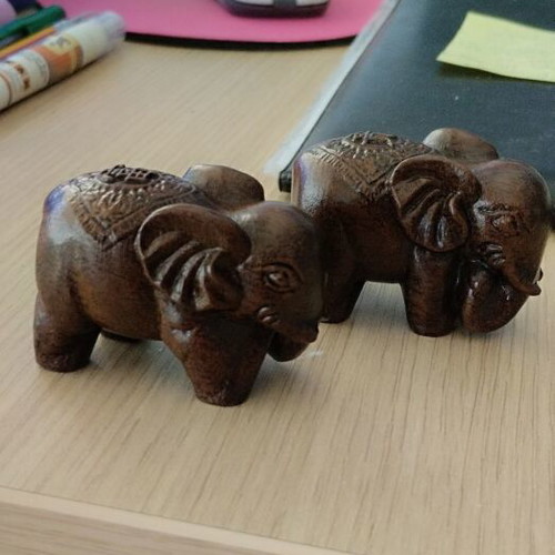 Set of 2 Wooden Feng Shui Elephant Figurines, Lucky Charms