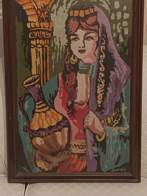 Vintage embroidered cross-stitch painting used, 1950s-60s