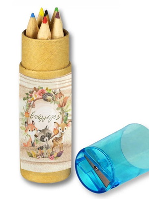 Forest Animals Colored Pencils new, personalized kraft box with name