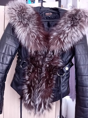 Balos leather jacket with silver fox collar, like new, size M