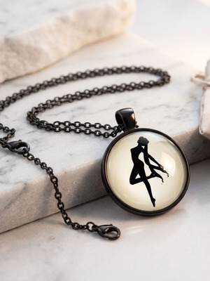 Handmade ballerina figure pendant necklace in steel and glass