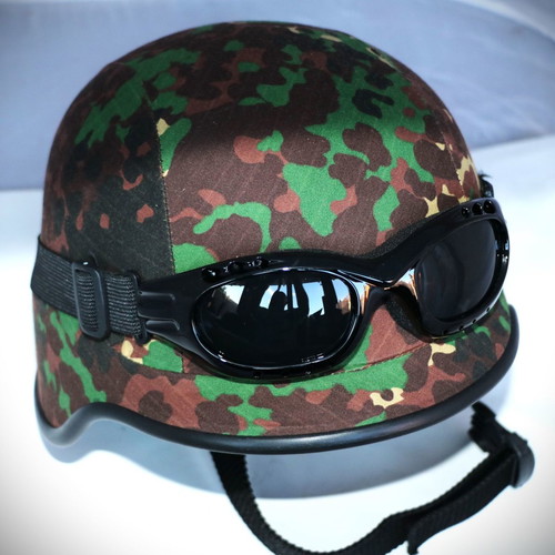 U.S.A Army replica motorcycle helmet with goggles, multi camouflage