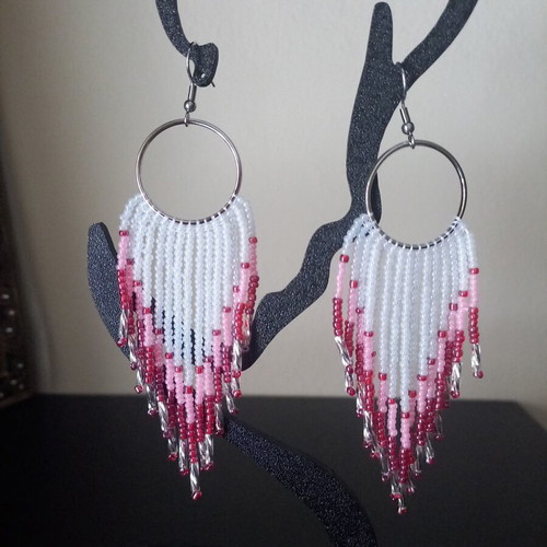 Handmade earrings with fringes from Czech beads and steel hook, new