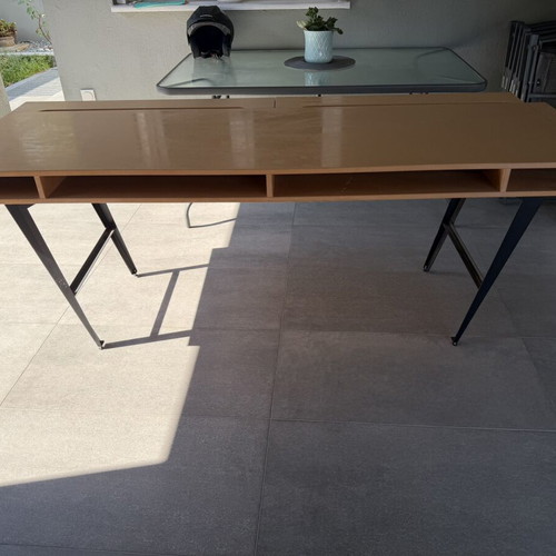 Wooden desk with storage compartments, modern design