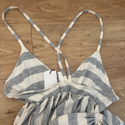 Madame Shoushou striped maxi dress new, cotton, white and grey