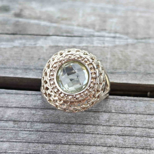 Silver ring with green amethyst prasiolite new
