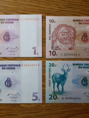 Κονγκό σετ 4 χαρτονομισμάτων 1, 5, 10, 20 francs 1997 καινούργιο