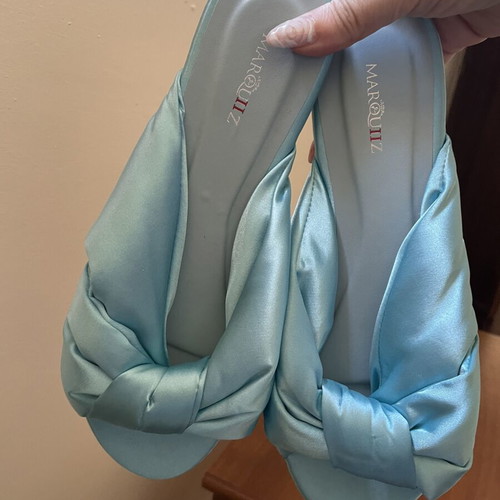 Marquiiz satin mules with knot in blue turquoise