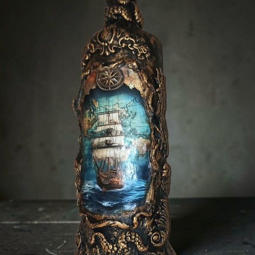 Handmade decorative bottle with nautical theme
