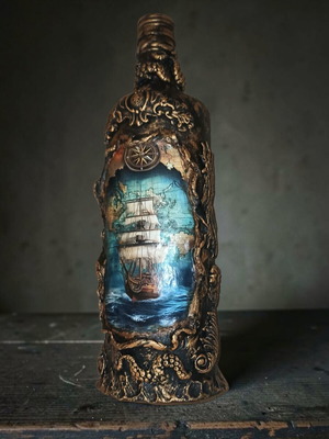 Handmade decorative bottle with nautical theme